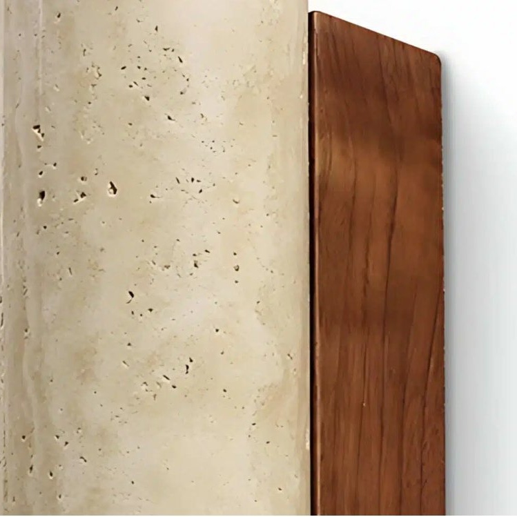 Close-up of Torvella natural stone and wood backplate