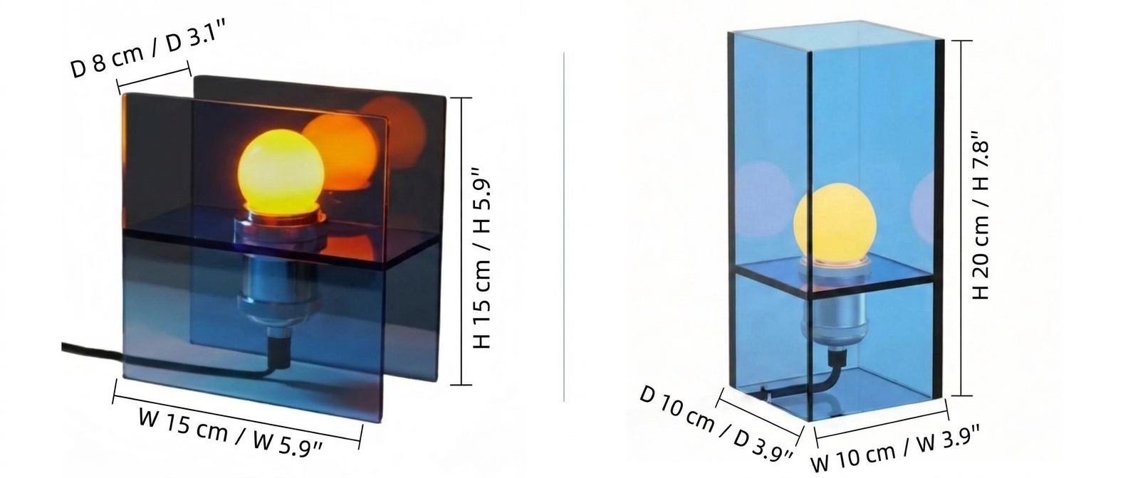 Sunset Horizon acrylic table lamp size and dimension diagram