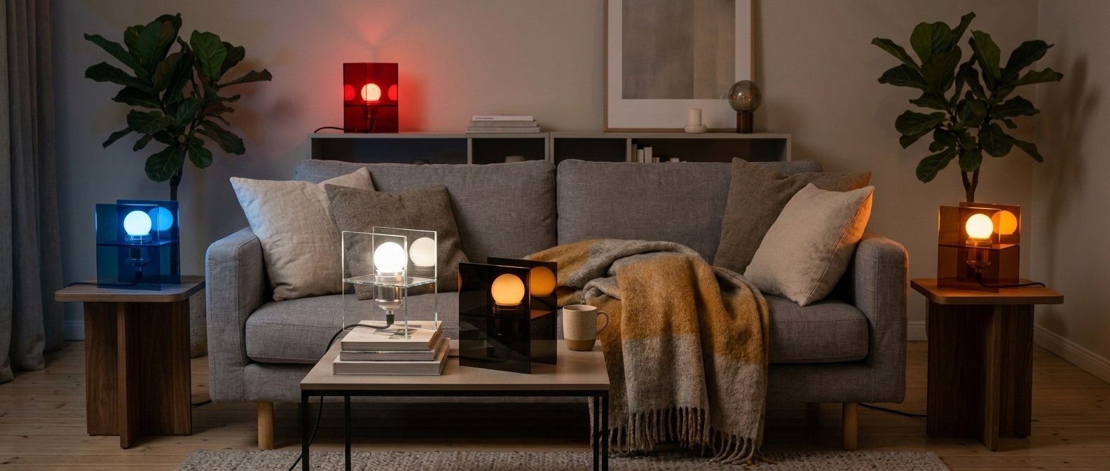 Sunset Collection room scene with multiple acrylic lamps