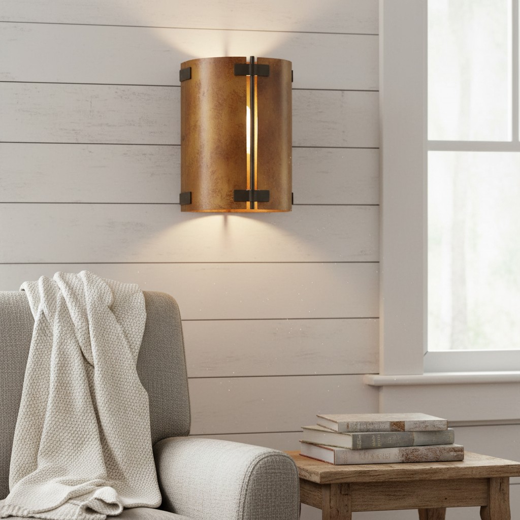 Linea curved metal shade wall sconce above a sofa