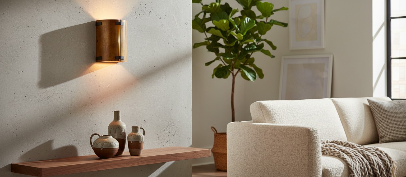 Linea wall sconce styled in a warm living space