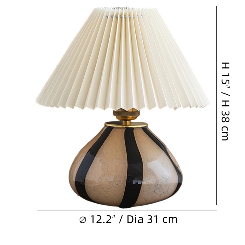 Undara table lamp size diagram showing 12.2 inch diameter and 15 inch height