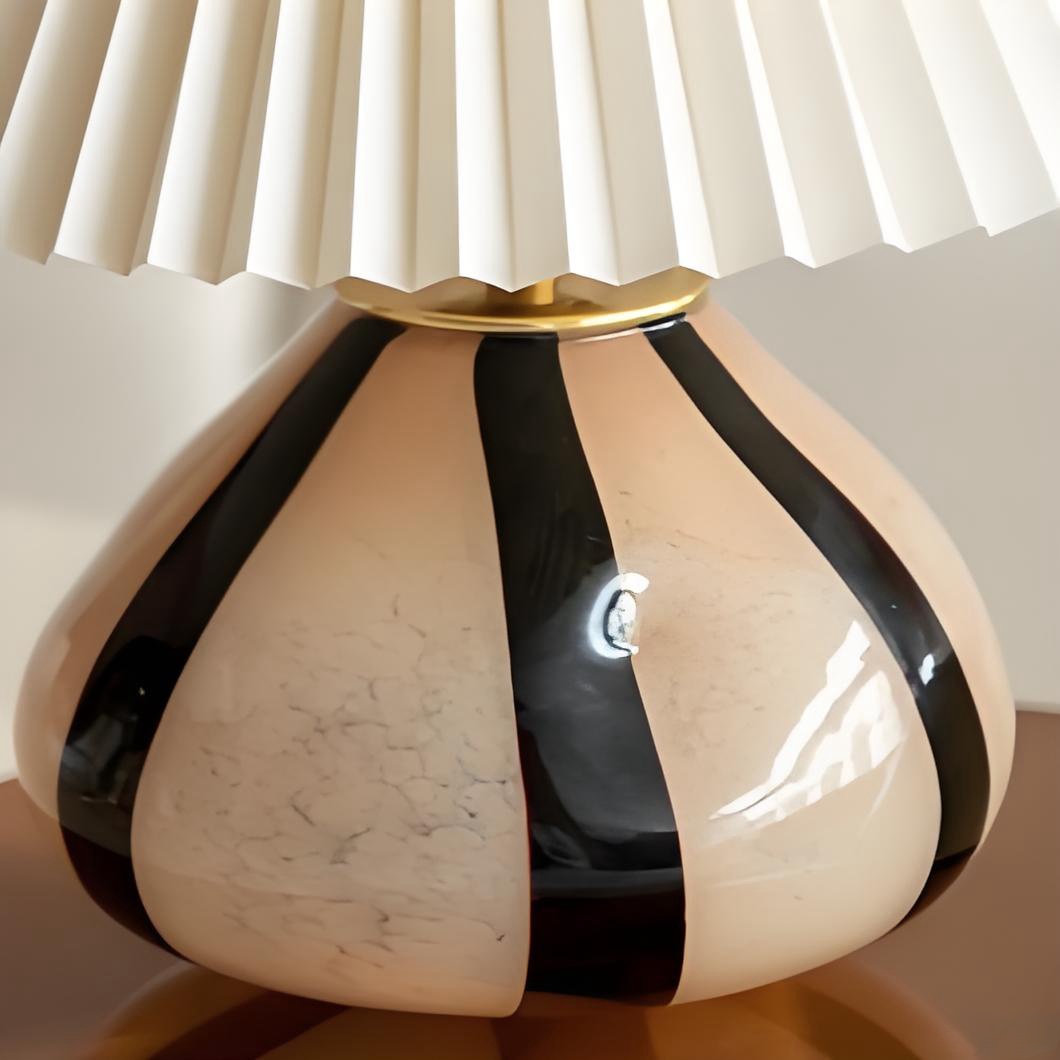 Close detail of the Undara lamp shade and rounded patterned base
