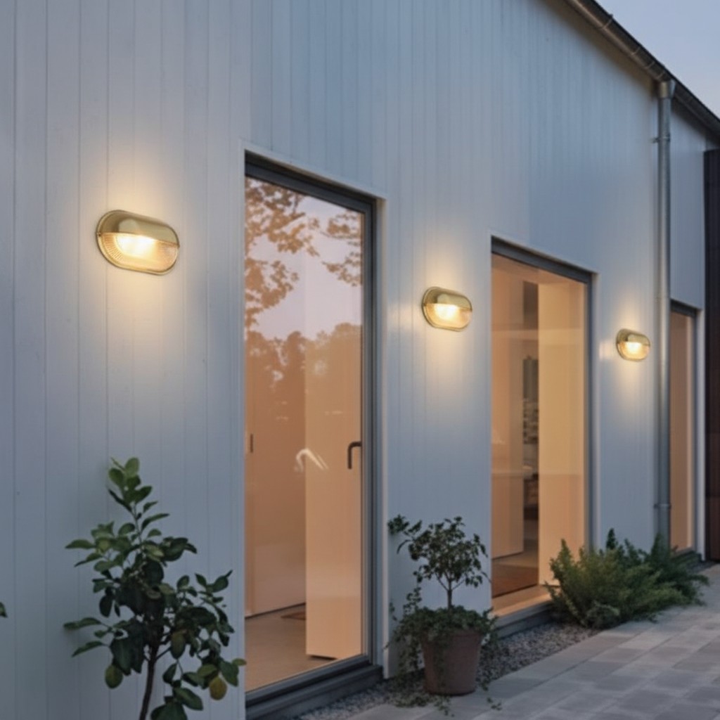 Docka wall lamps illuminating a modern exterior entryway
