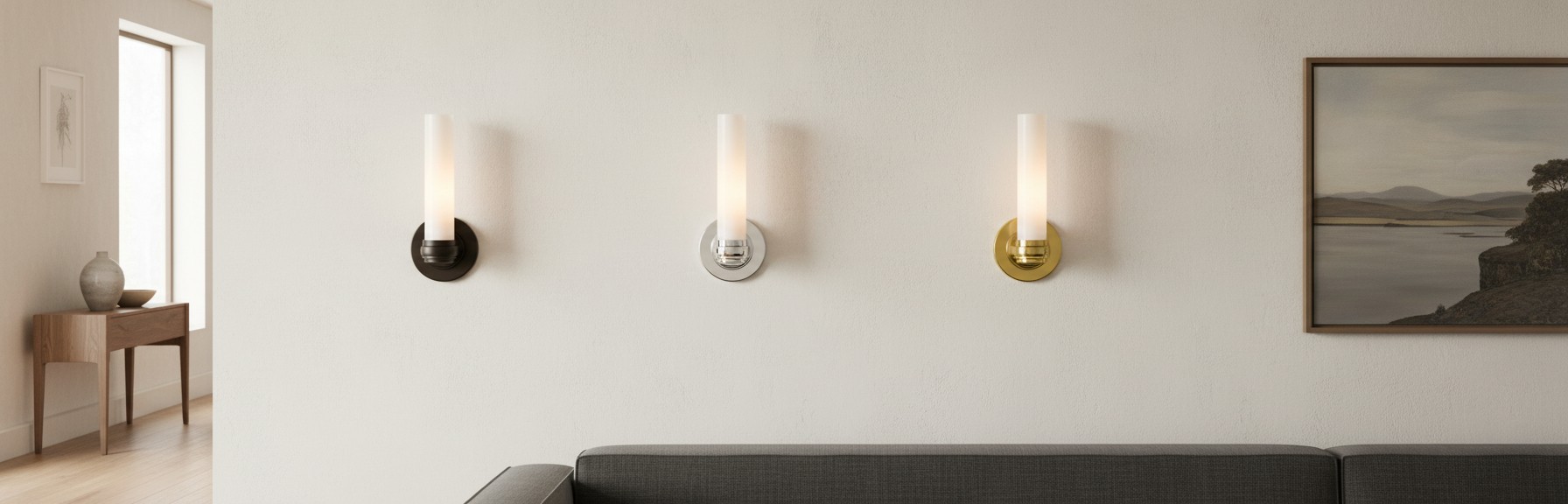 Roven wall sconce finish options in a living room