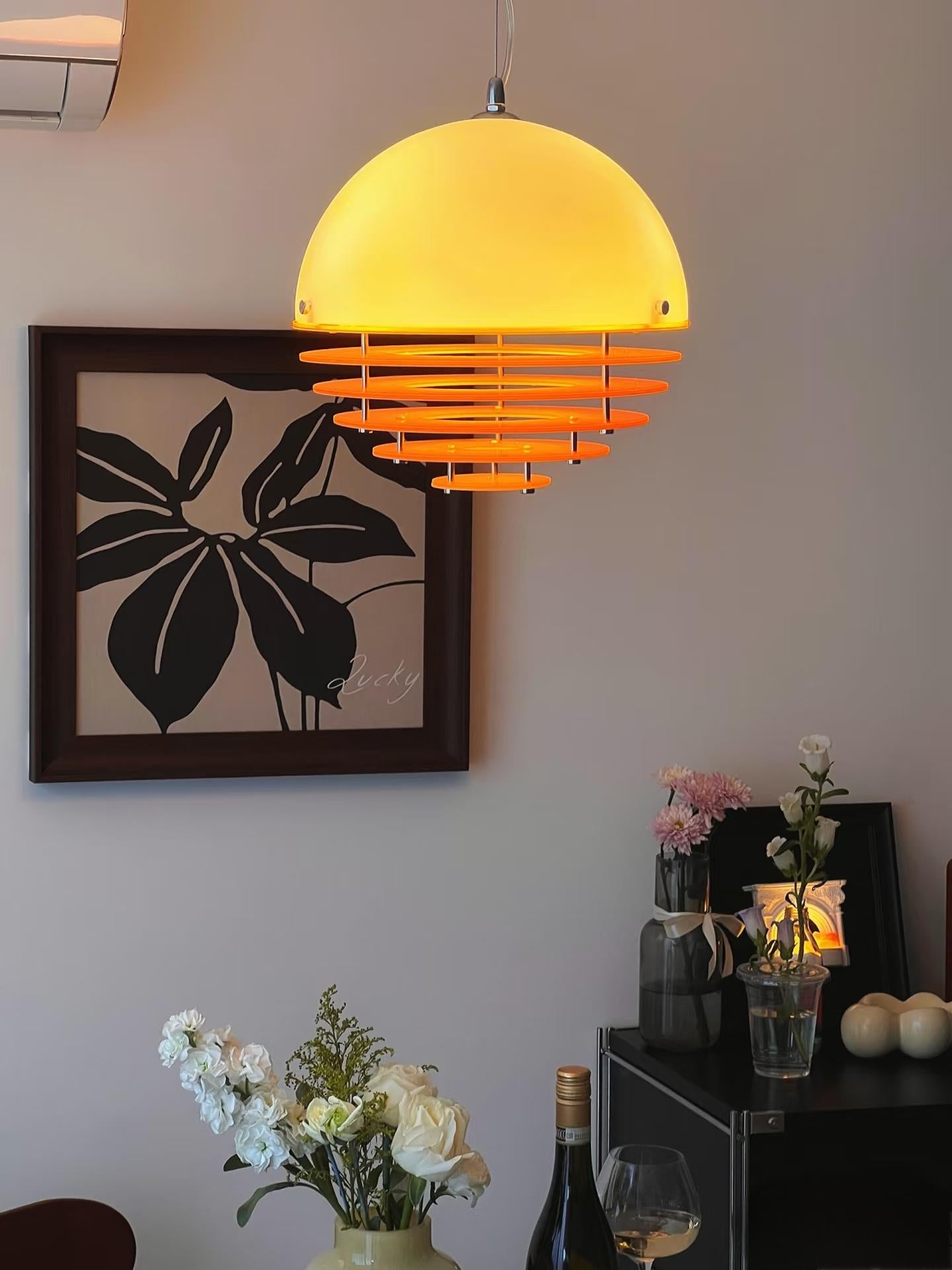 Sunset Afterglow Gradient Acrylic Pendant Light in a styled room