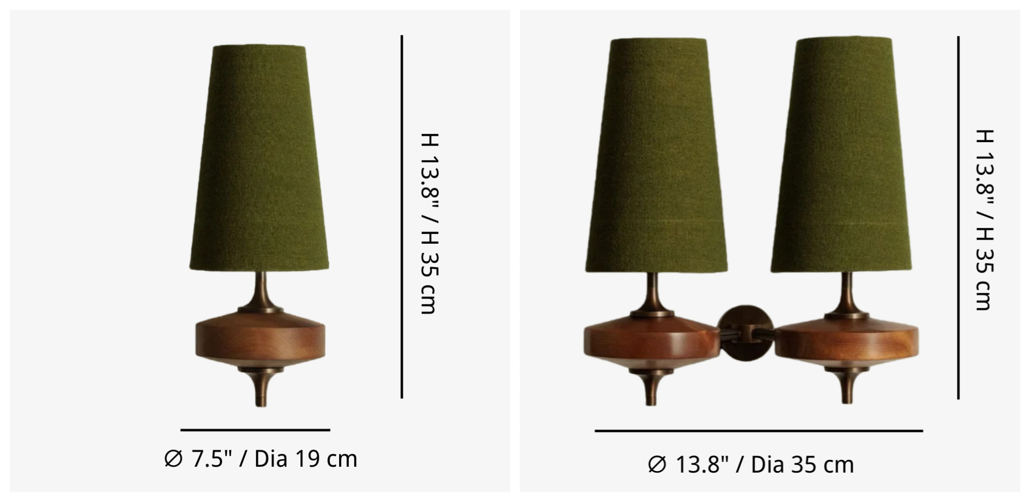 Diora Hour Rho wall lamp size diagram