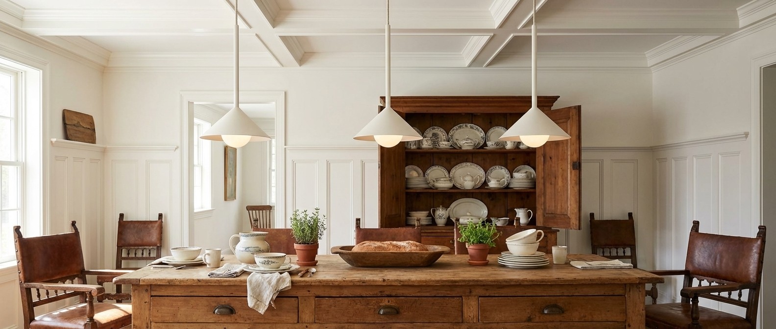Brivana pendant lights in a warm kitchen and dining space