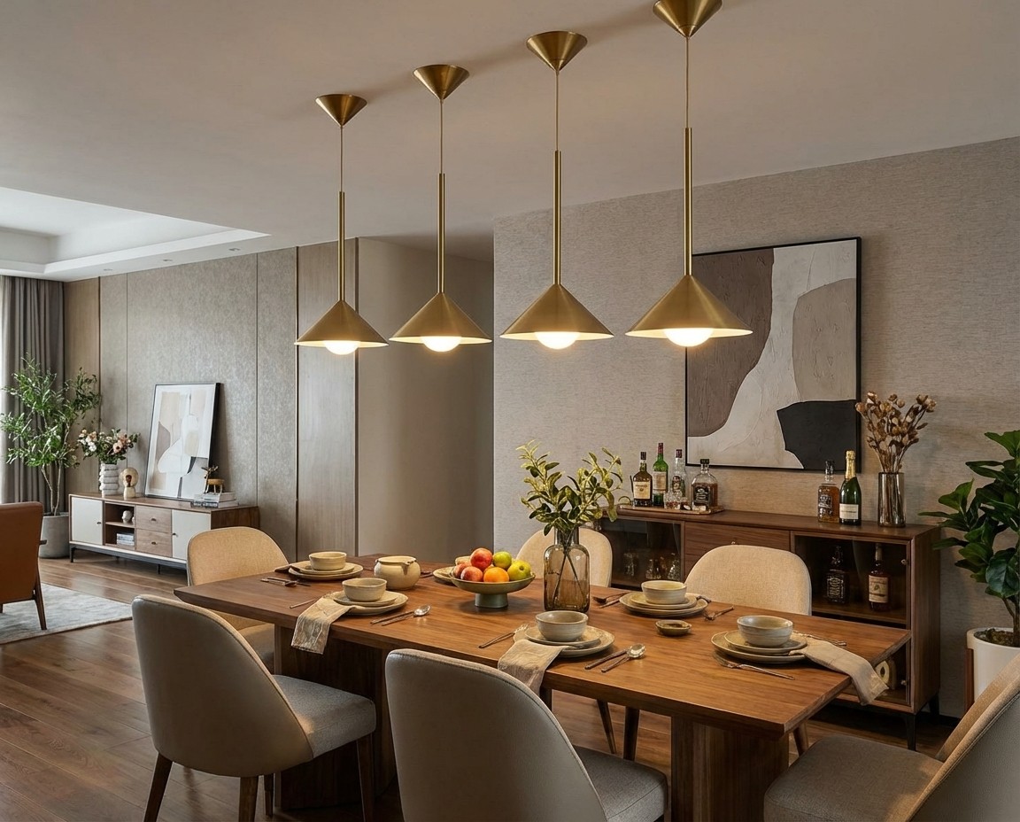 Brivana pendant lights above a dining setting