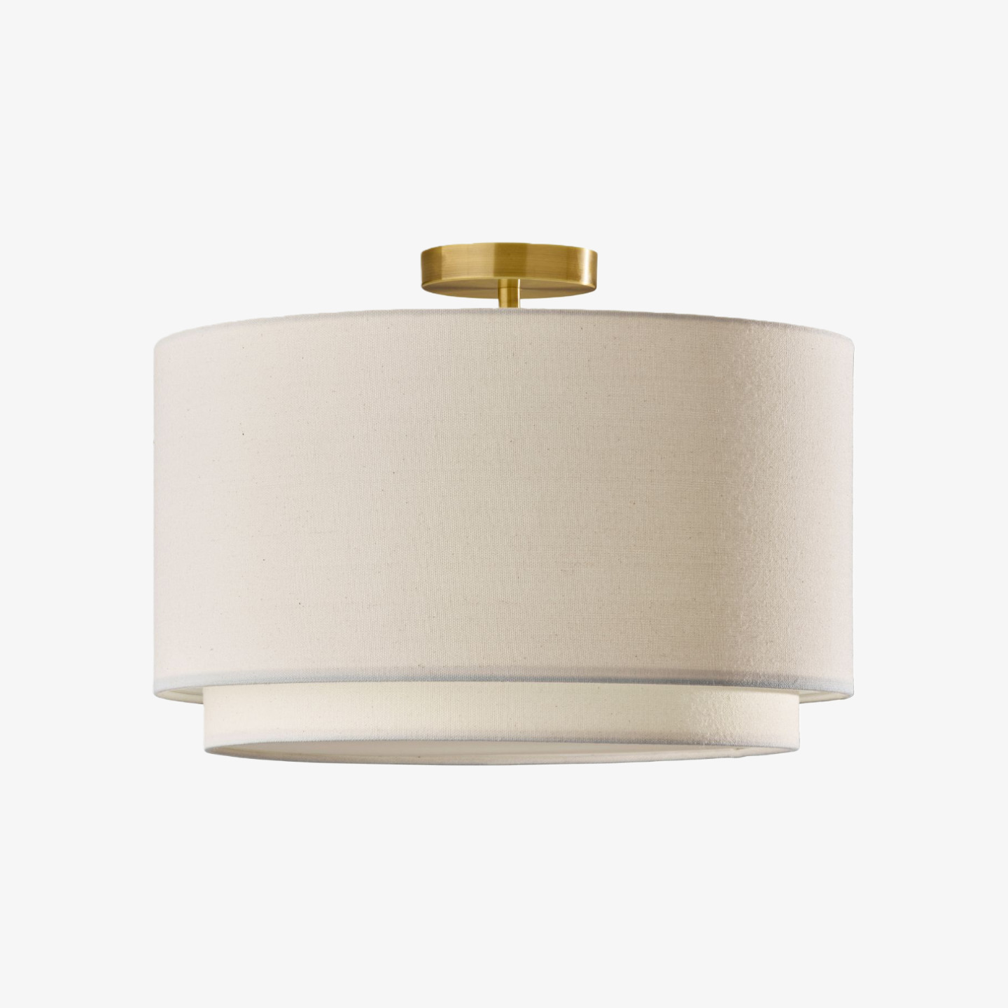 Dumora Modern Antique Brass Flush Mount – Double Layered Linen Drum Shade Ceiling Light for Kitchen, bedroom and living room