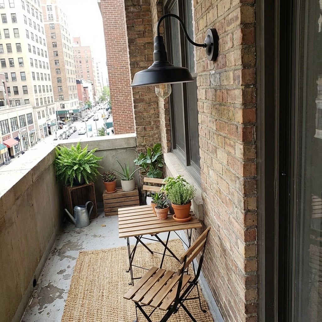 Korvi wall light on a balcony brick wall