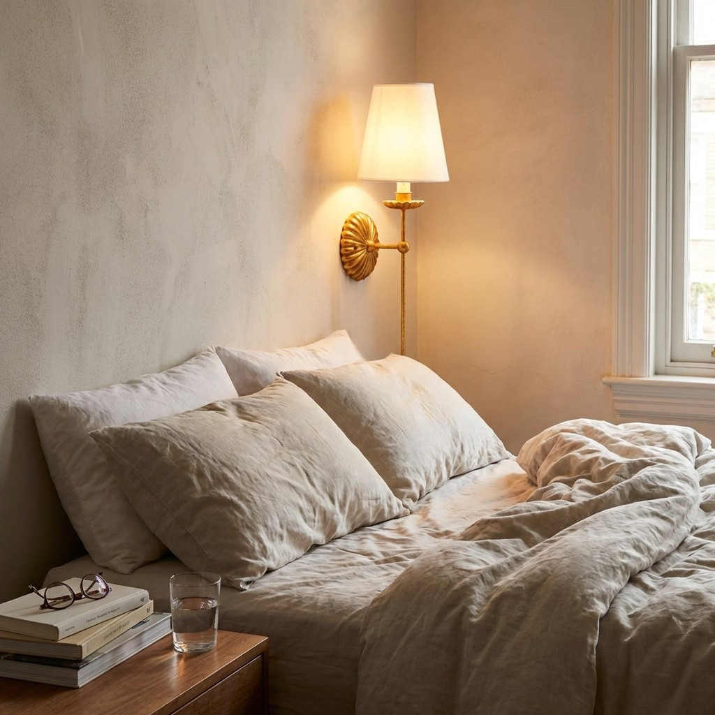 Roven wall lamp above a bedroom nightstand