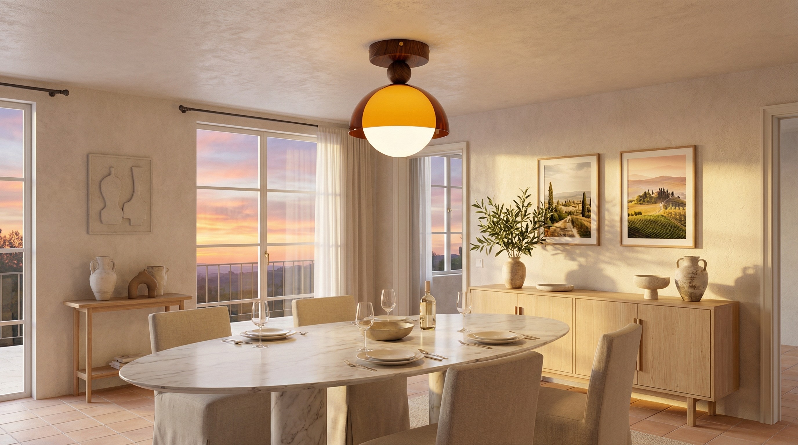 Sunset ceiling light in a styled interior
