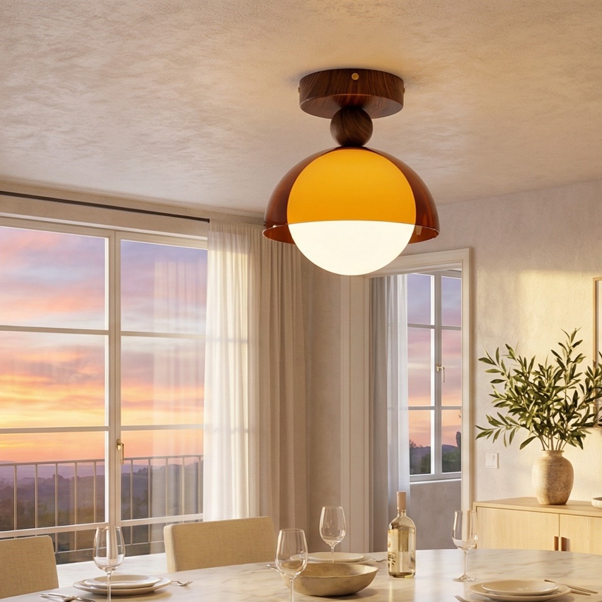 Sunset ceiling light in a styled interior