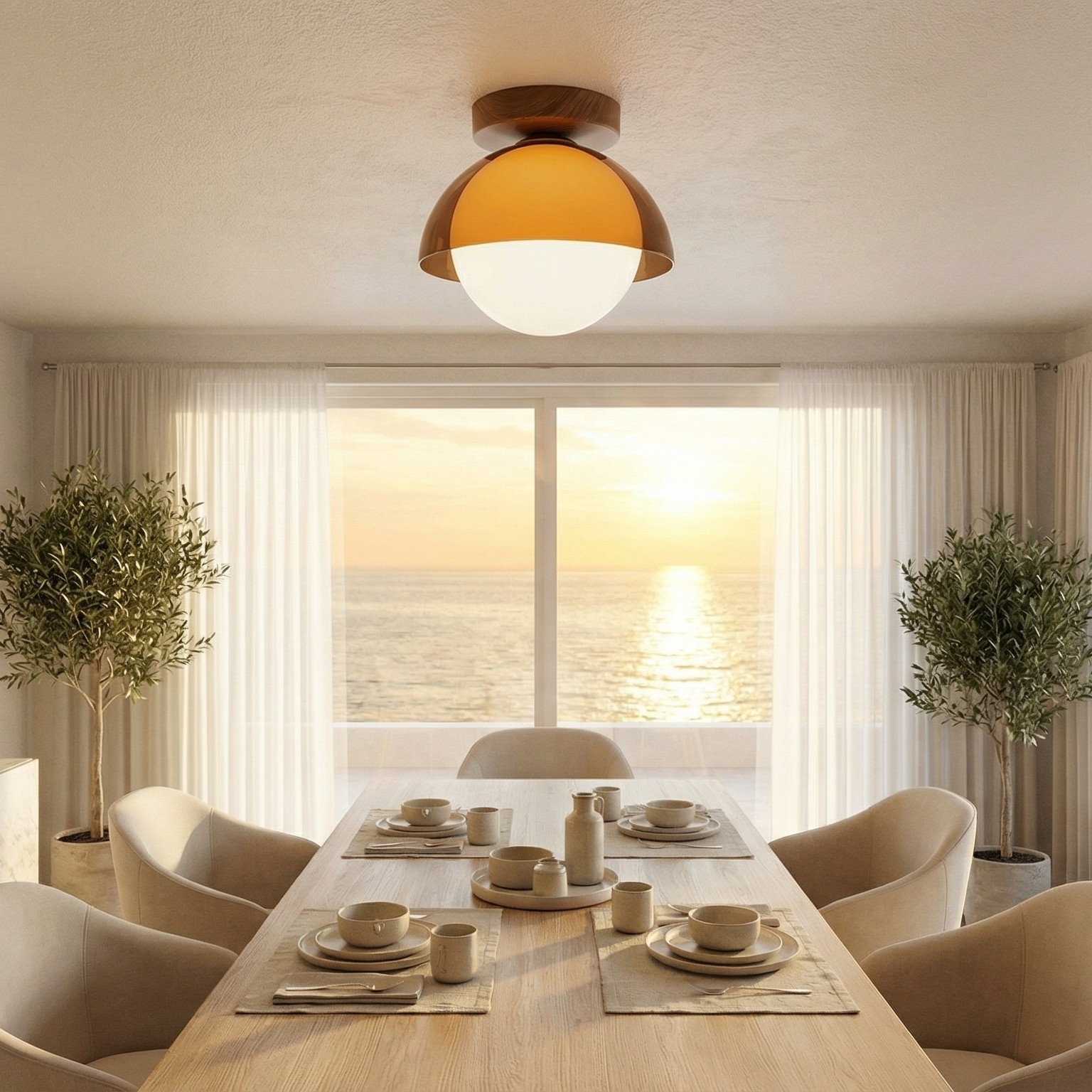 Sunset ceiling light over a dining table