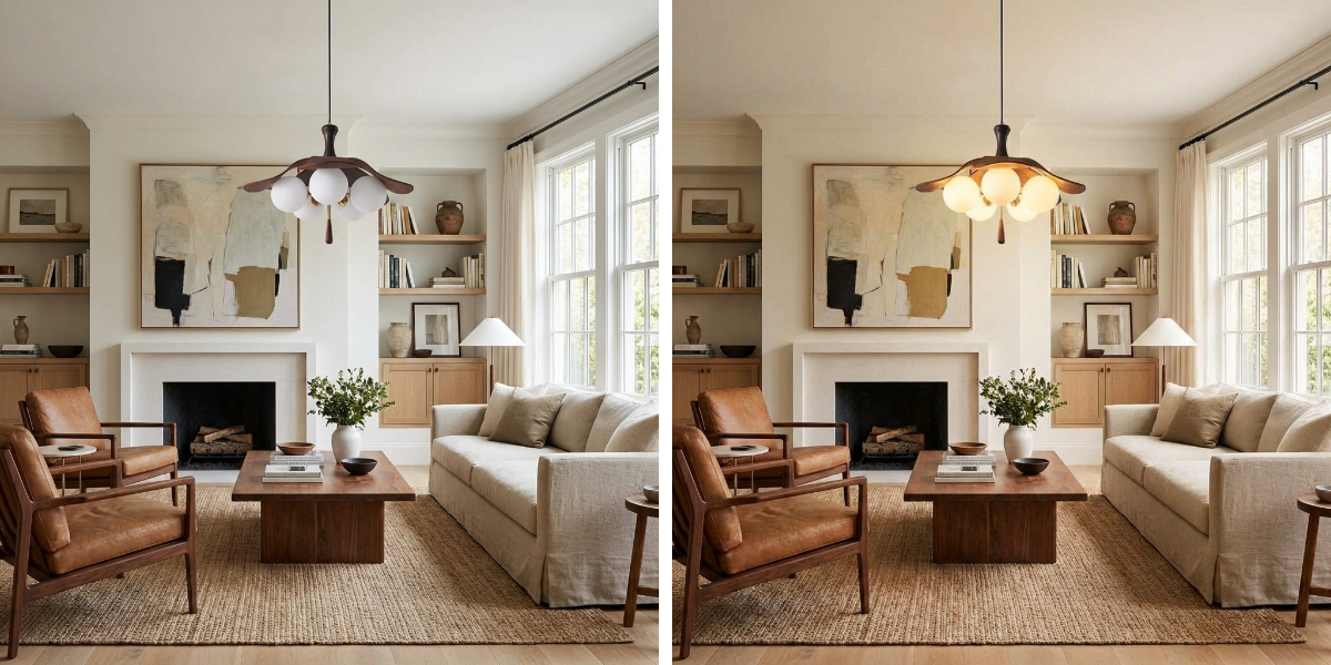 Orrise lamp shown in living room comparison scene