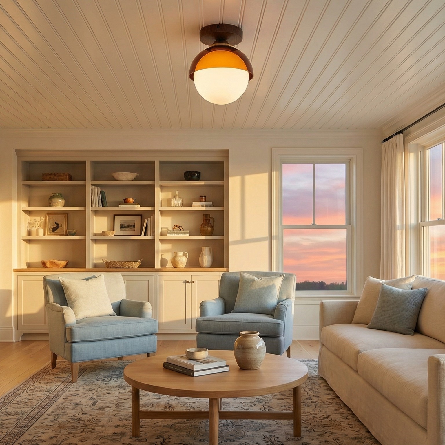 Sunset ceiling lamp creating warm ambient light