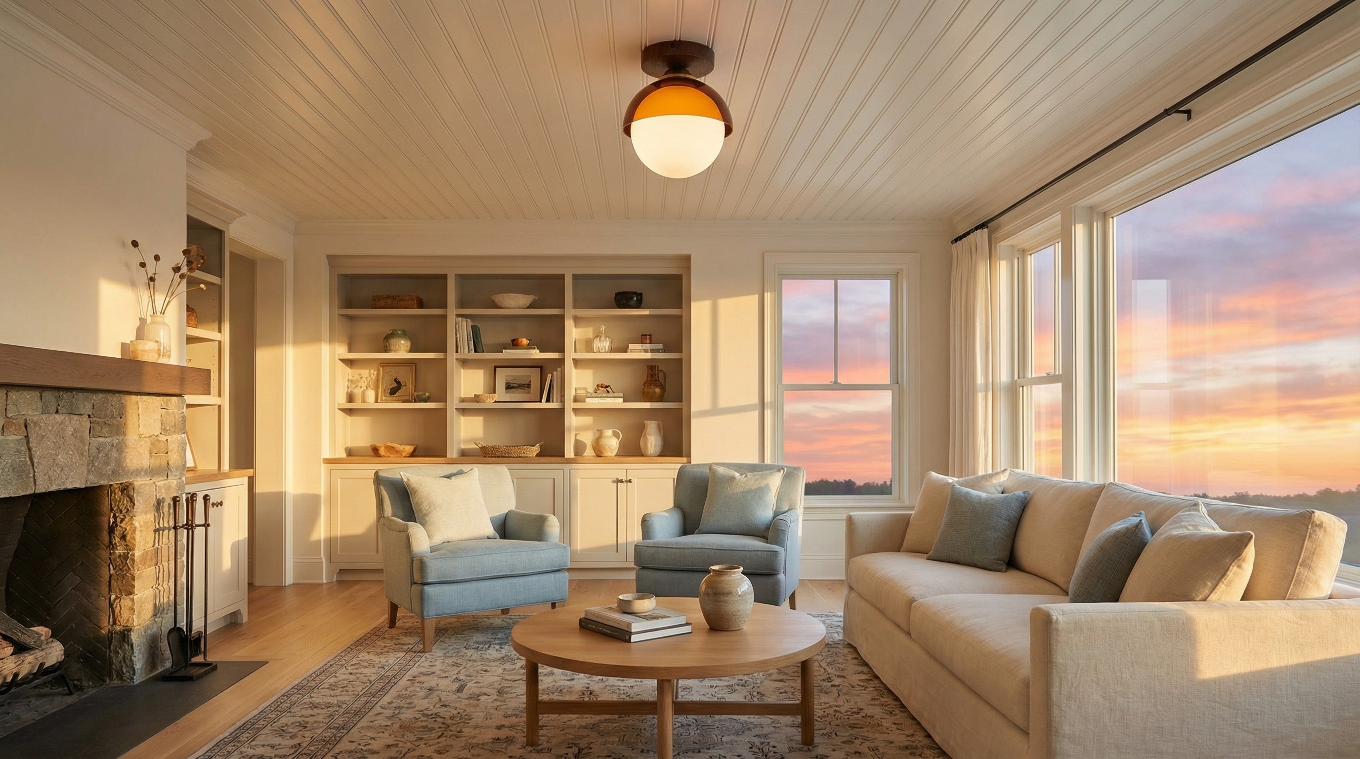 Sunset ceiling lamp creating warm ambient light