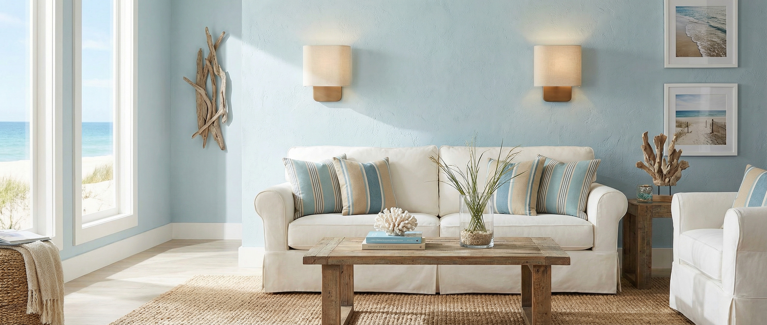 Nolvara wall sconces glowing above a sofa