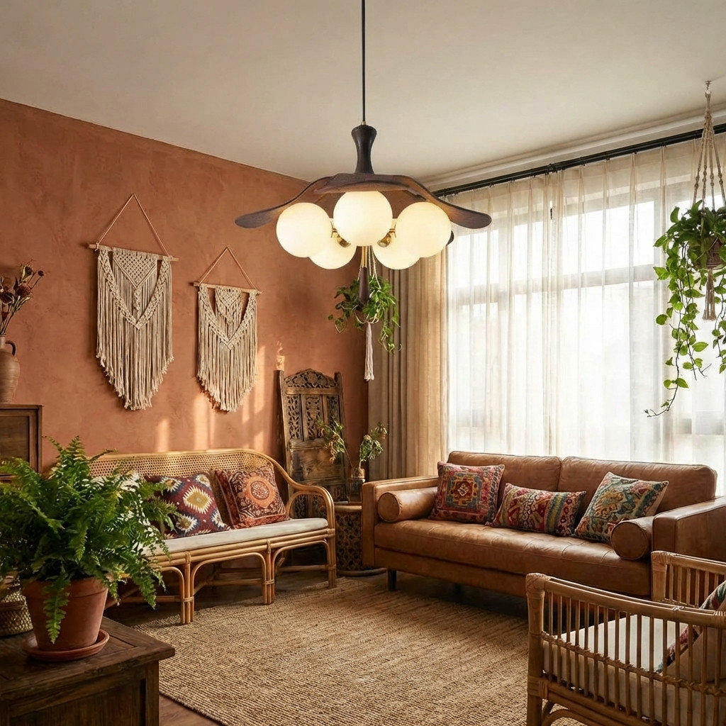 Orrise globe cluster pendant in a living room