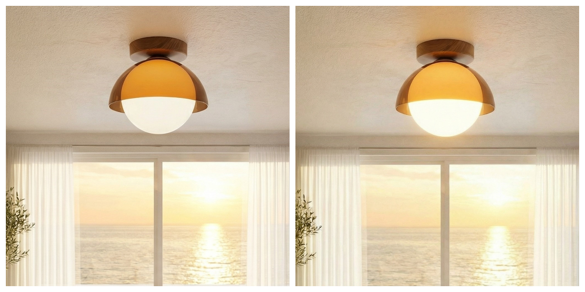 Sunset ceiling lamp glow comparison in a room