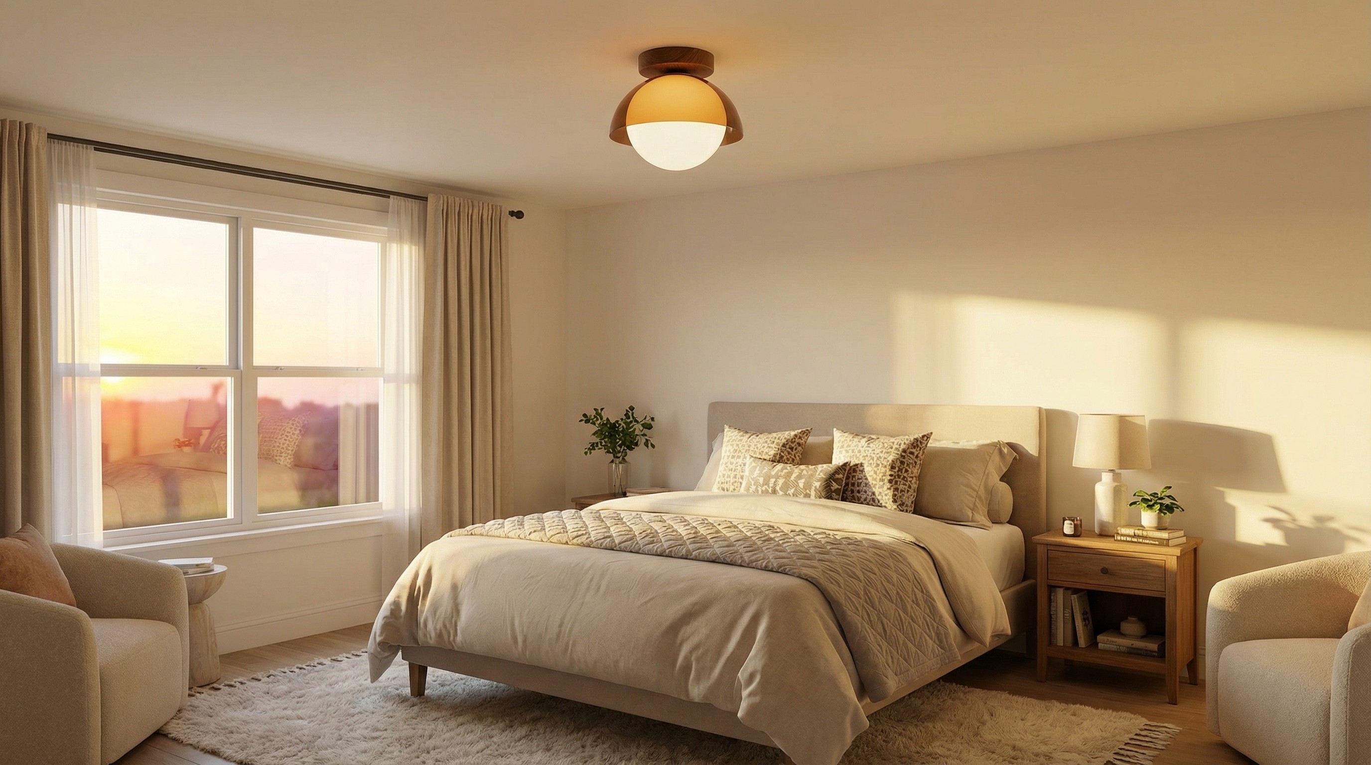 Sunset ceiling lamp in bedroom setting