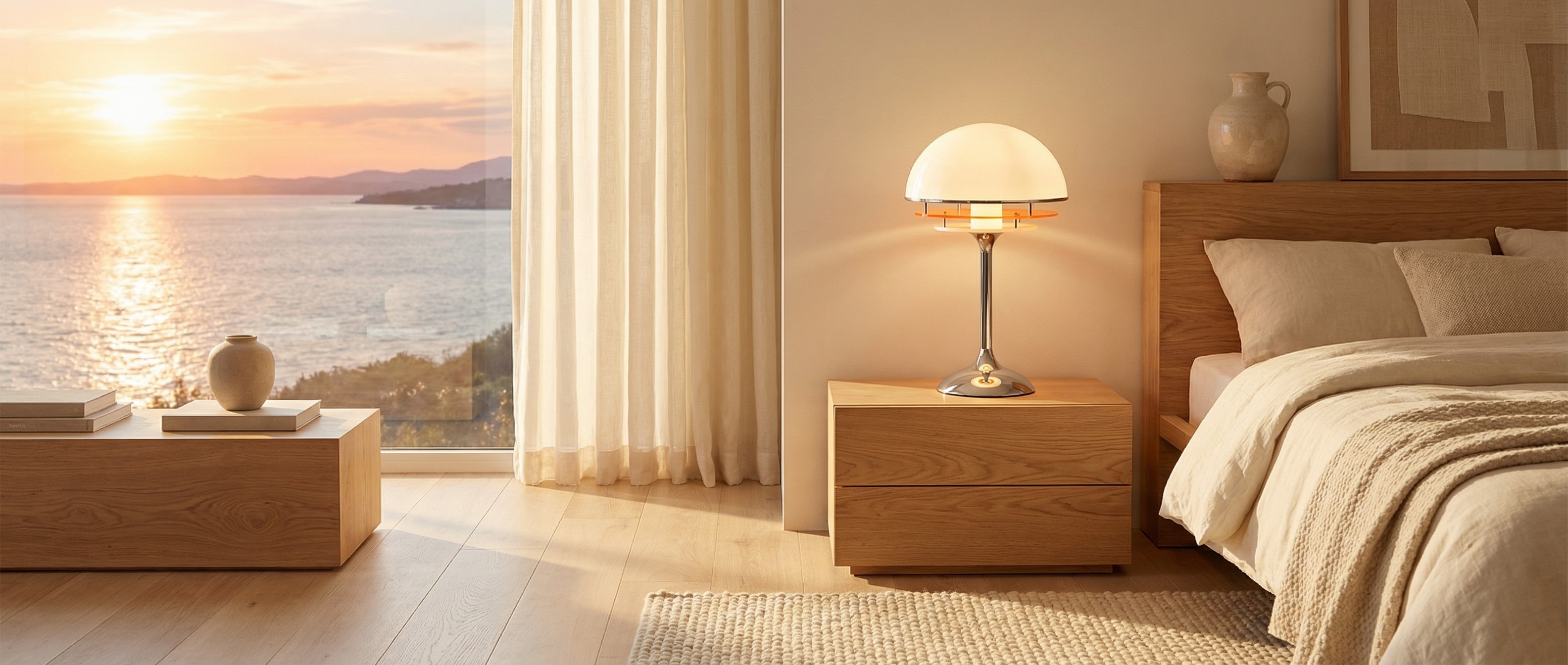 Afterglow table lamp on a bedroom nightstand