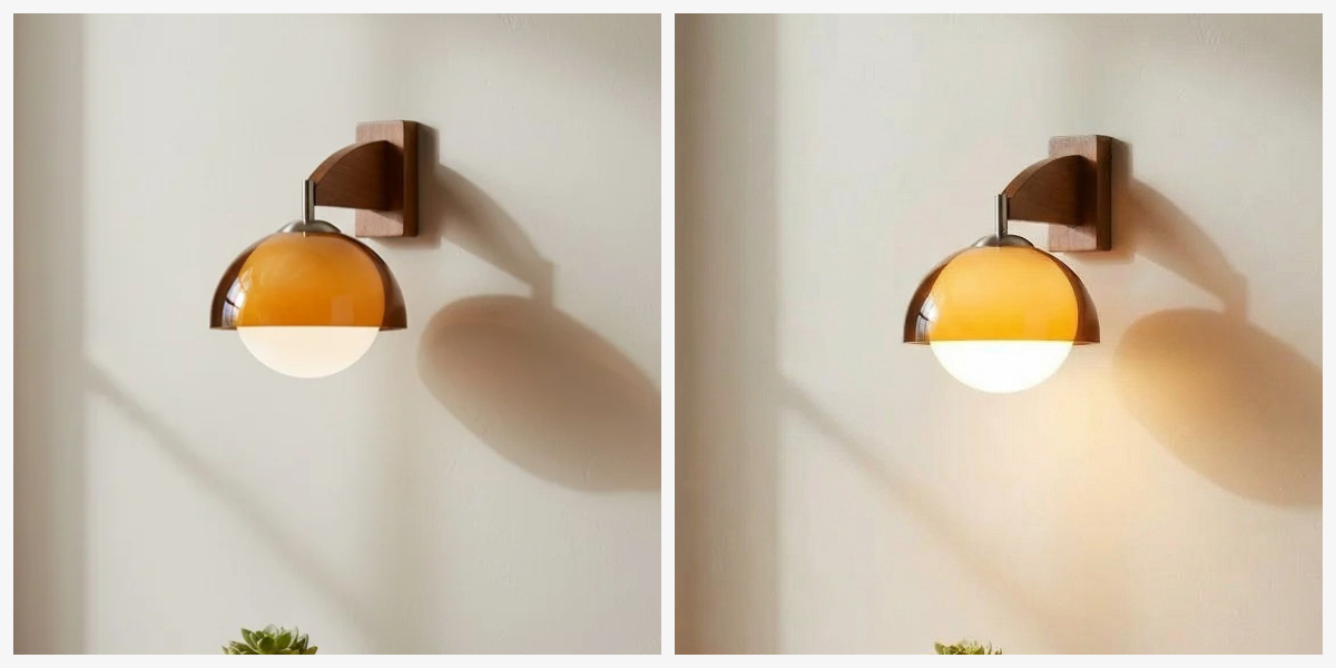 Afterglow wall lamp on and off comparison