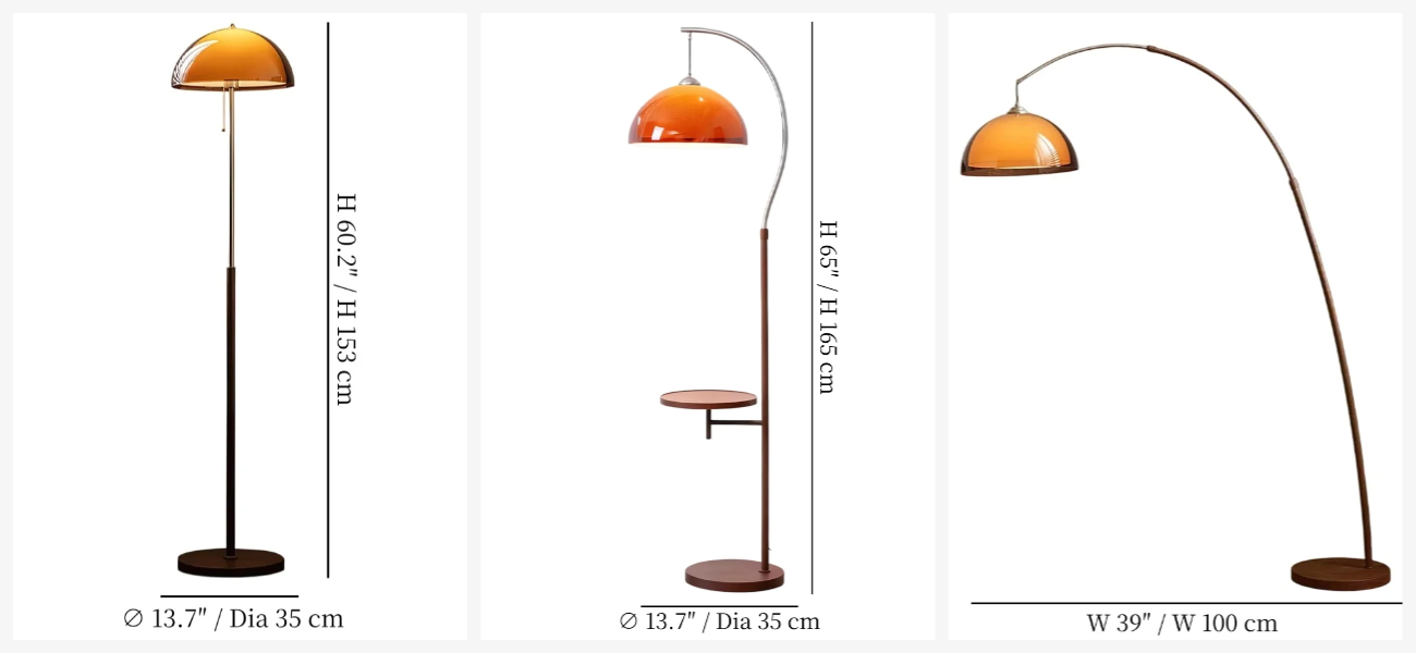 Afterglow floor lamp size and measurement diagram