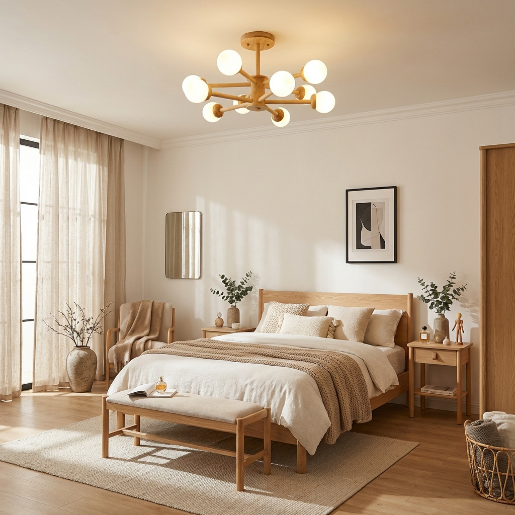 Orrise molecular chandelier in a bedroom