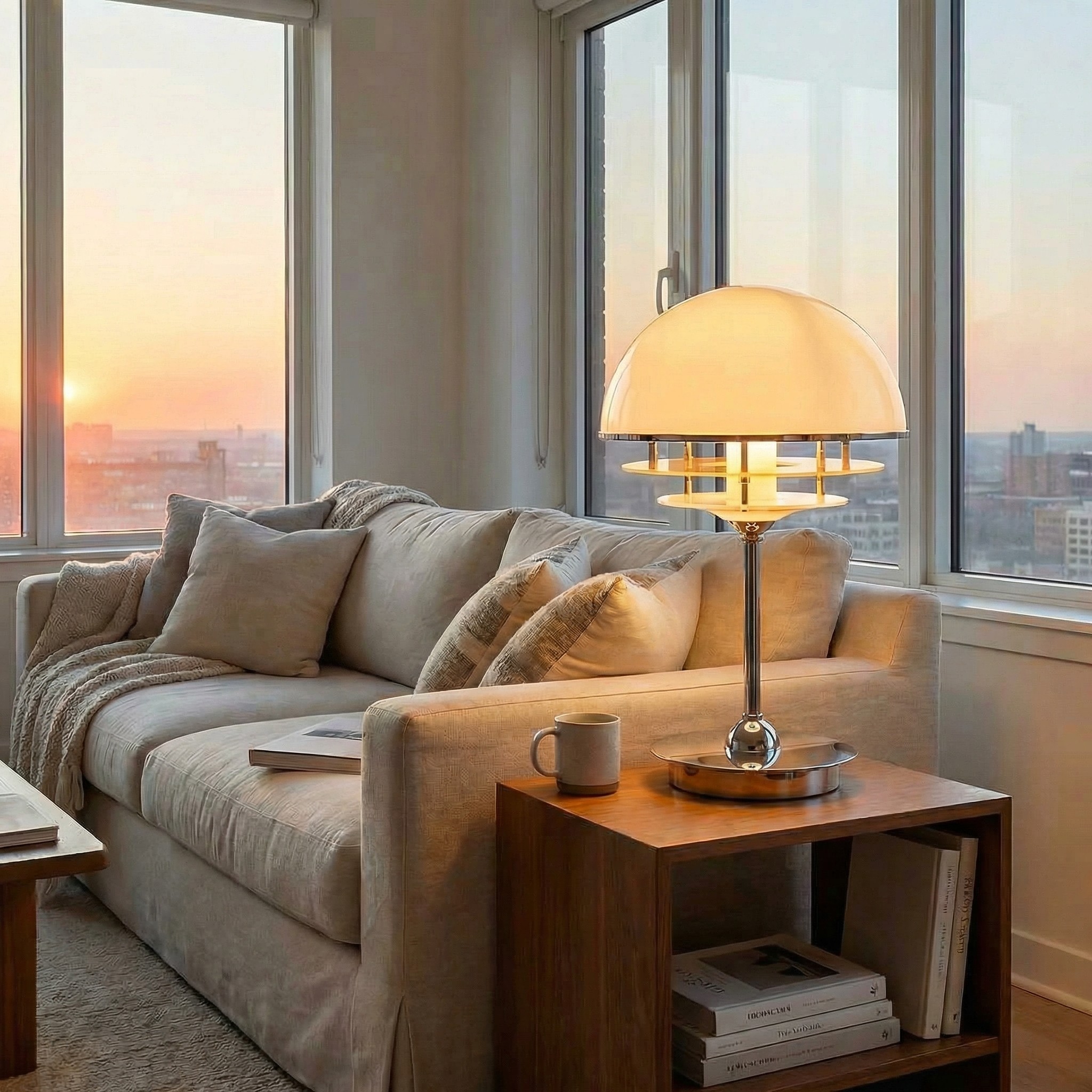 Afterglow Sunset Glow table lamp beside a sofa