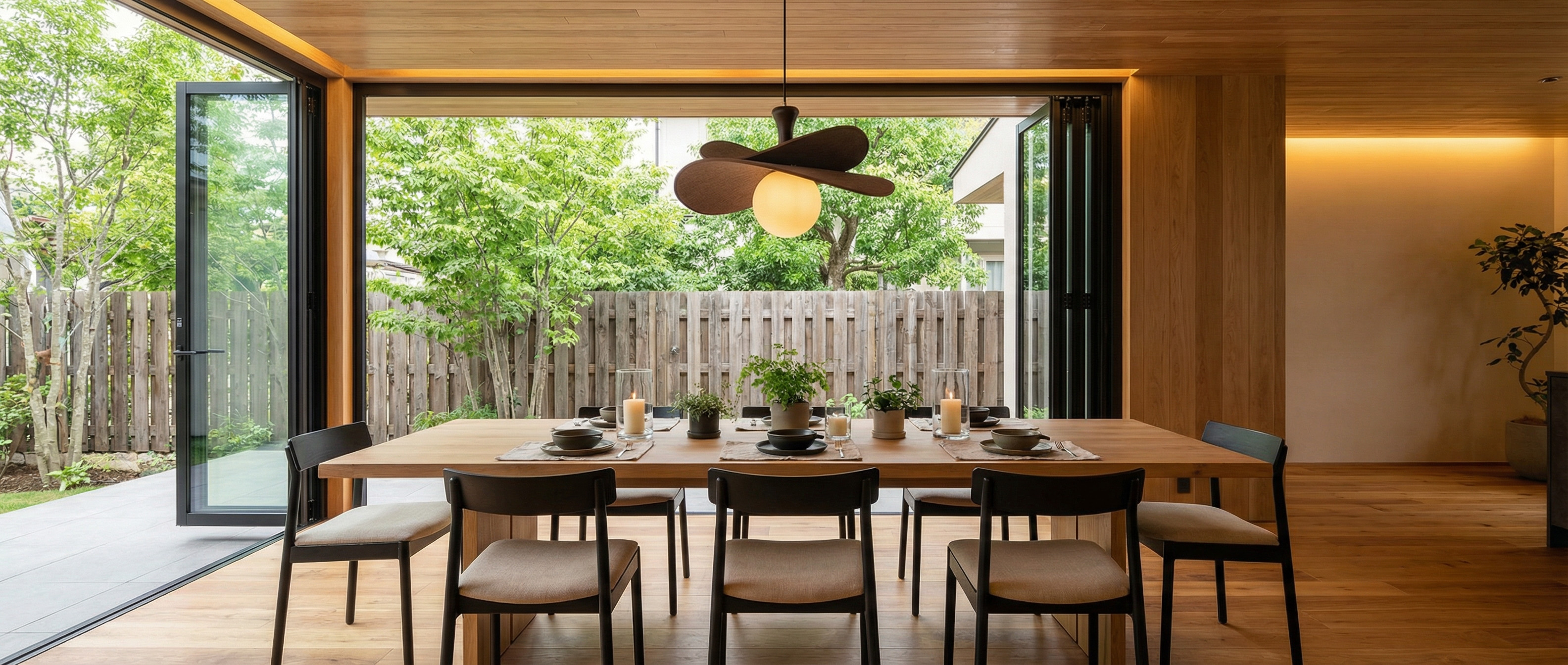 Orrise pendant light styled above a round dining table