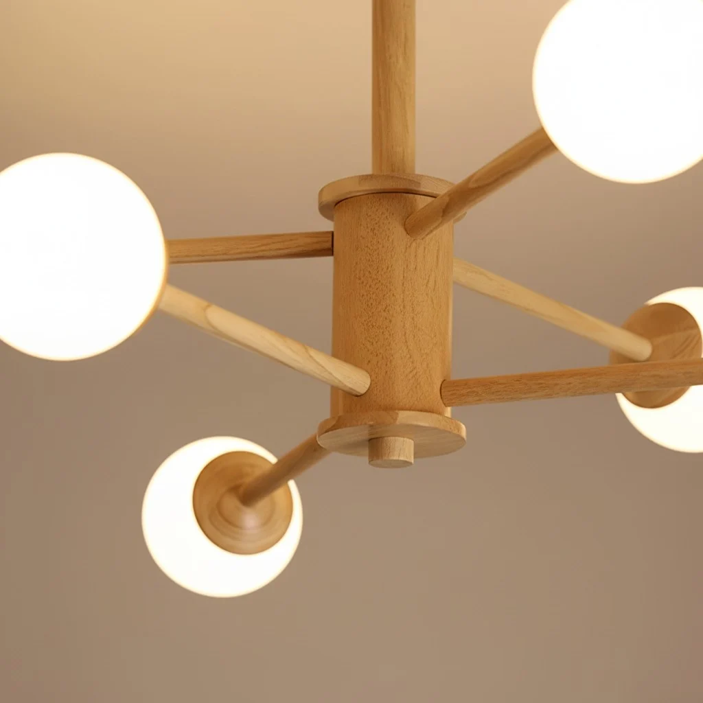 Close-up of Orrise wooden lamp construction