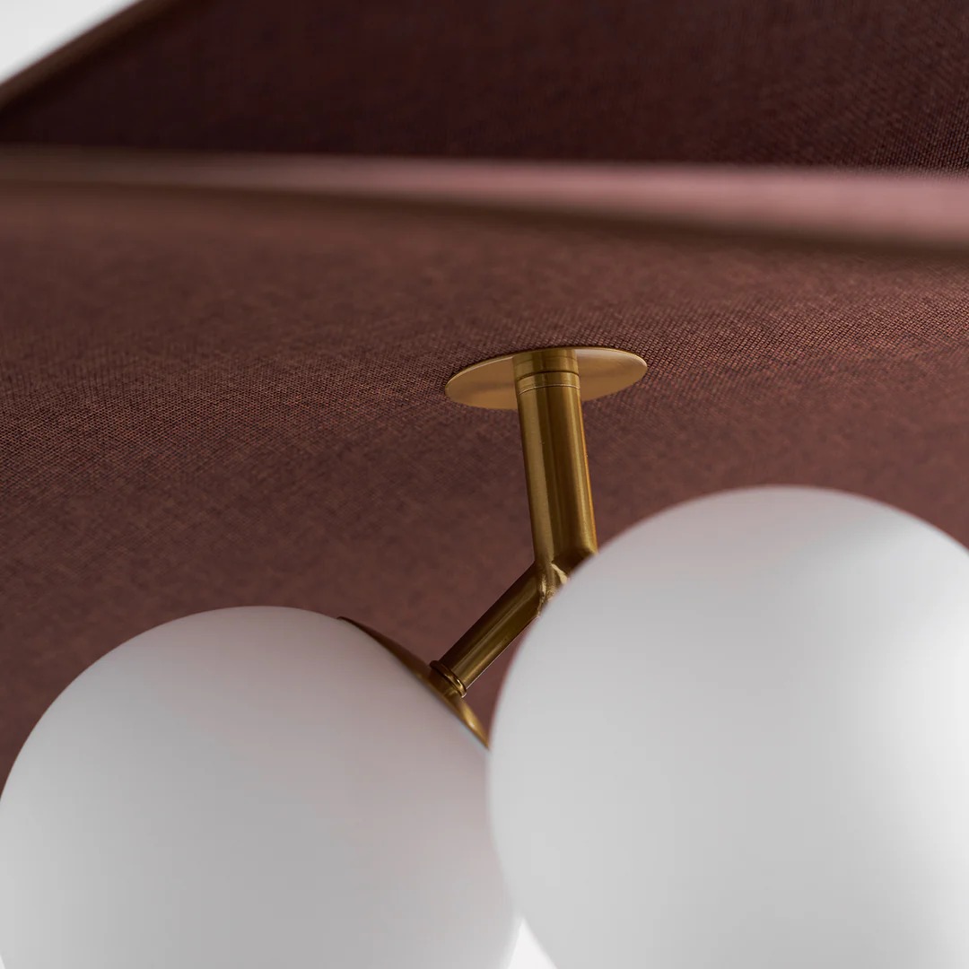 Close detail of Orrise metal stem and fabric petal shade