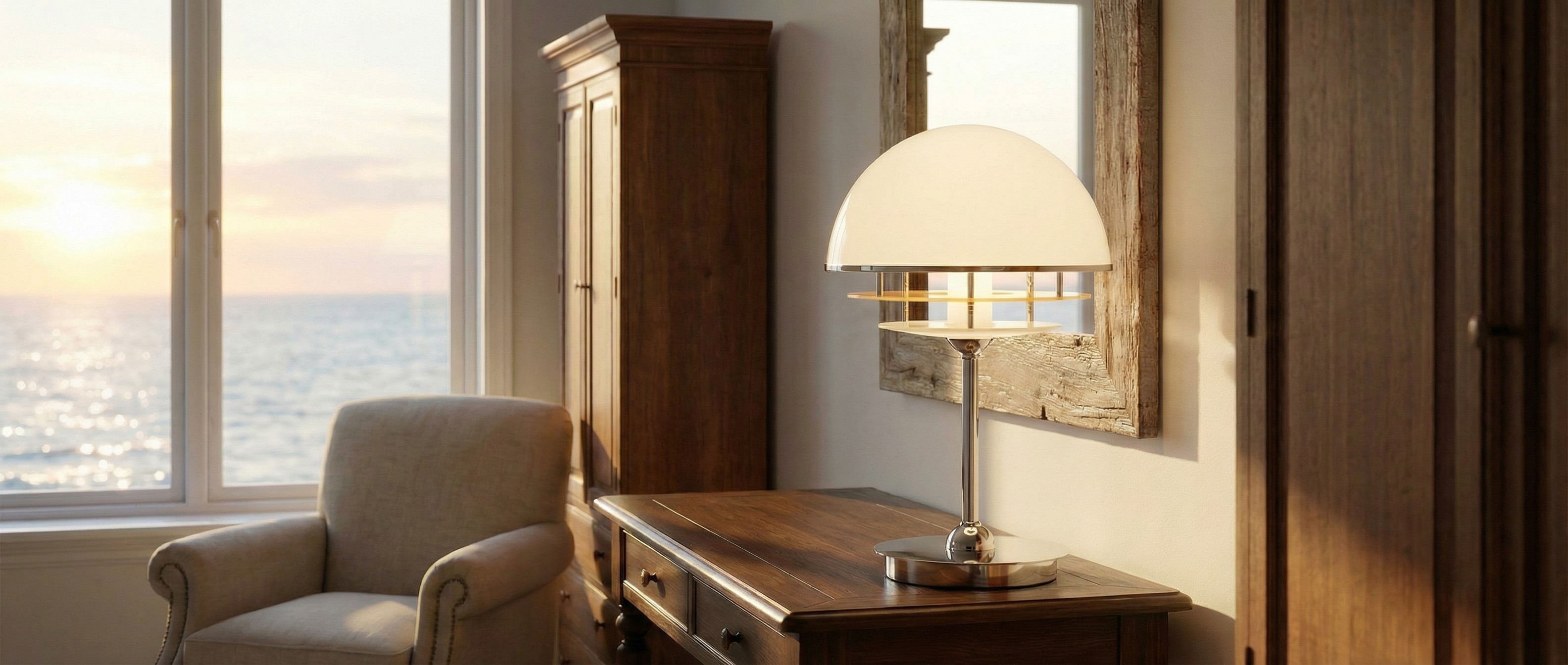 Warm interior styling with the sculptural table lamp