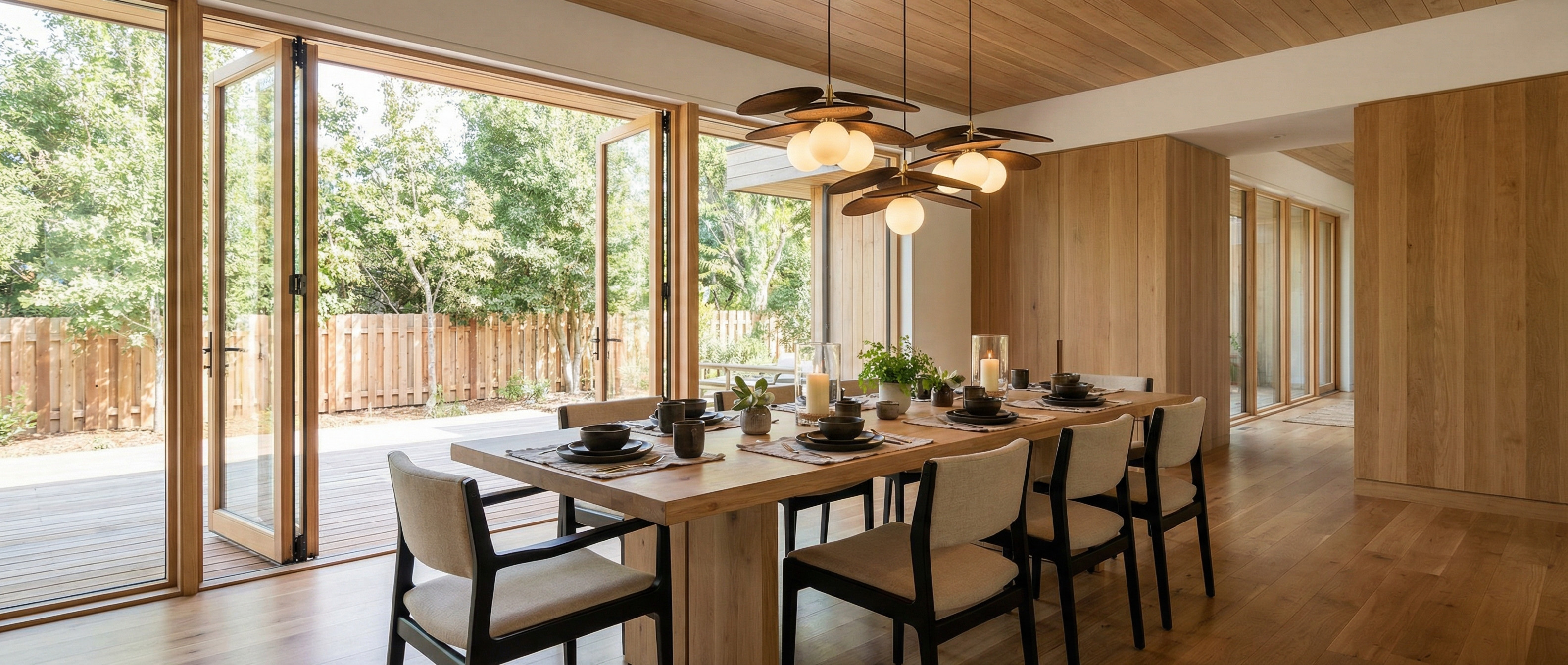 Orrise pendant lights styled above a dining table