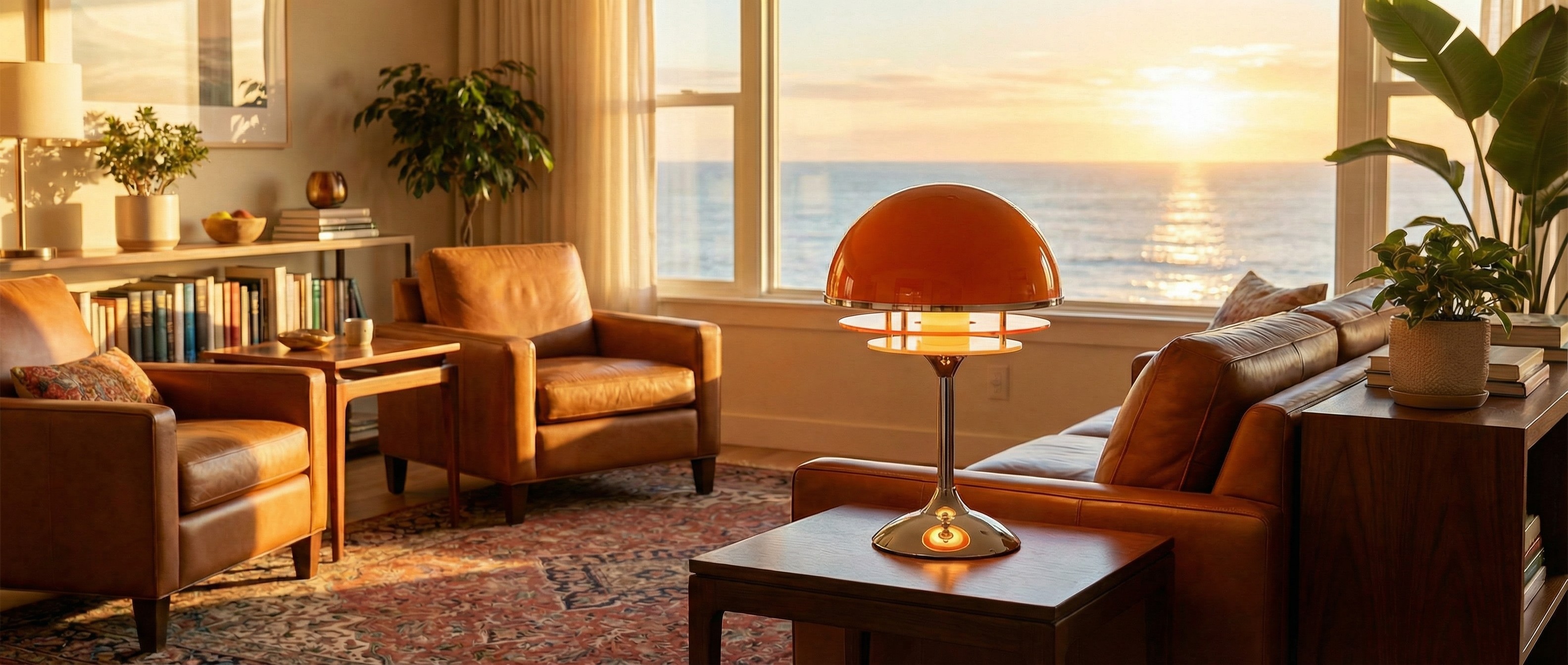 Sunset room scene with the Afterglow table lamp