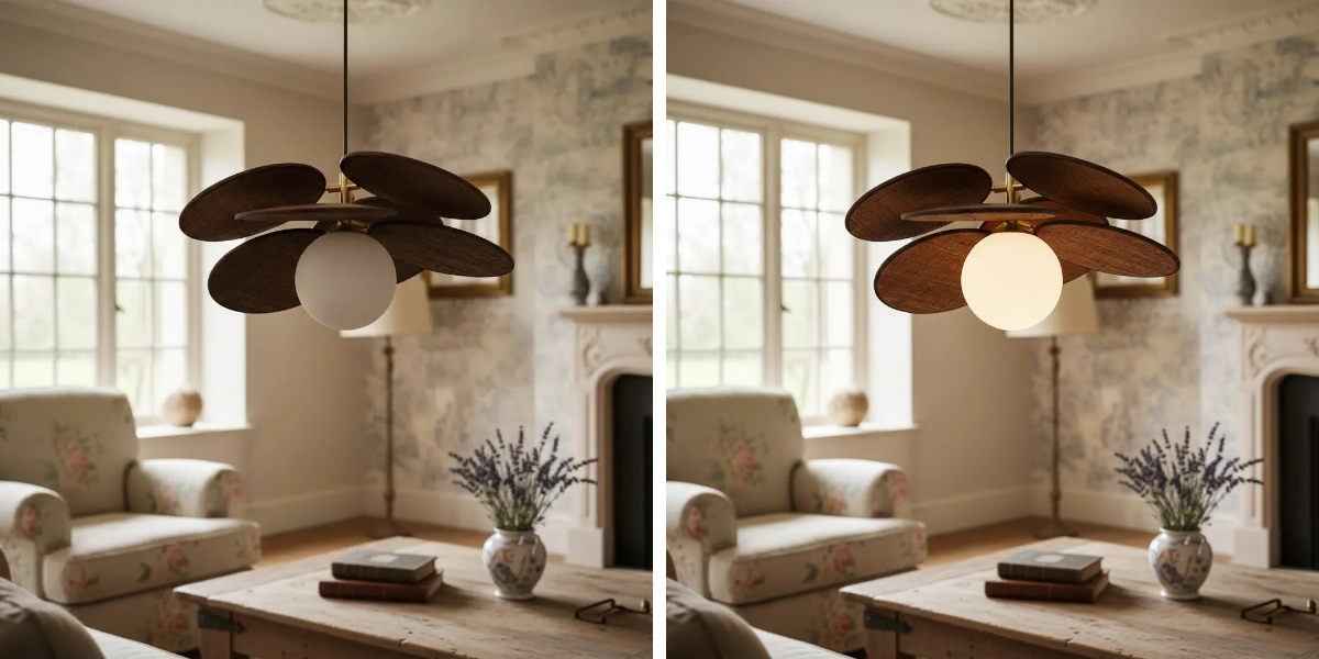 Orrise pendant light in two lighting states