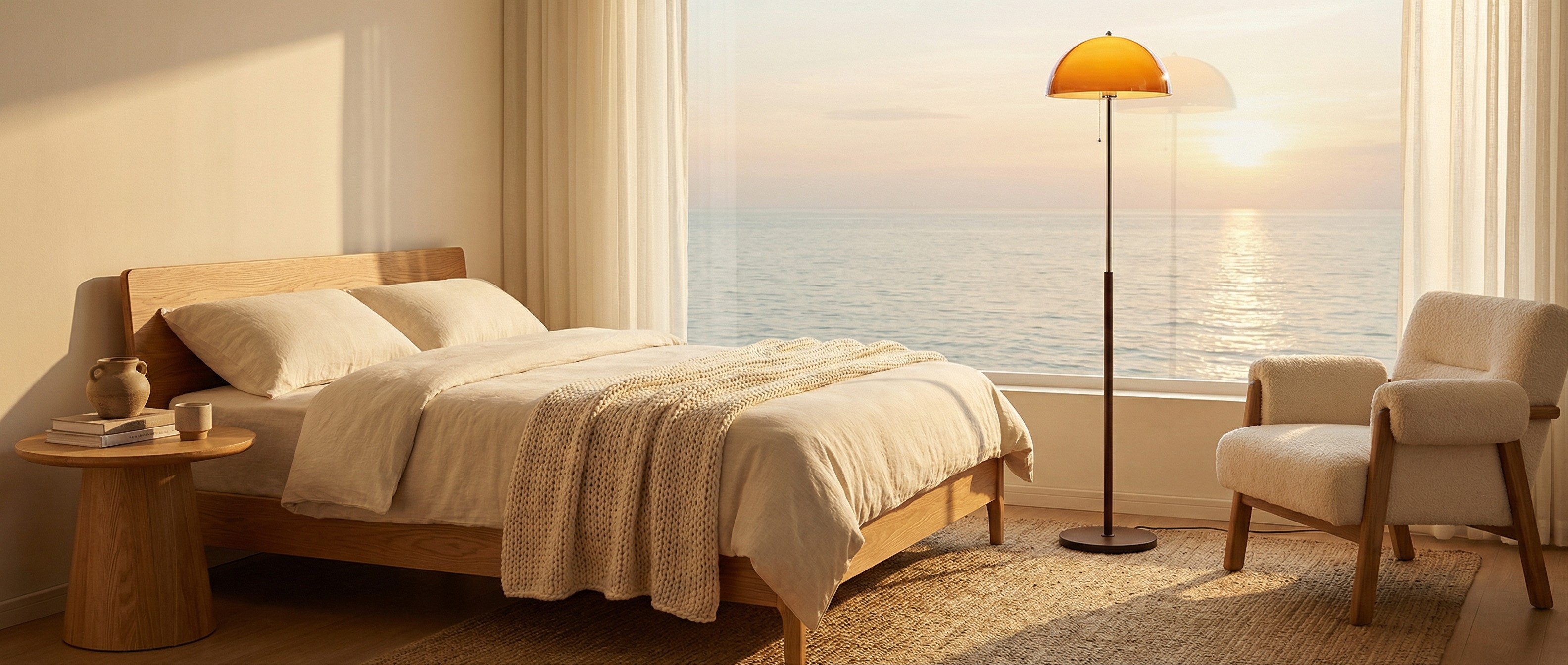 Modern interior styled with the Afterglow amber floor lamp