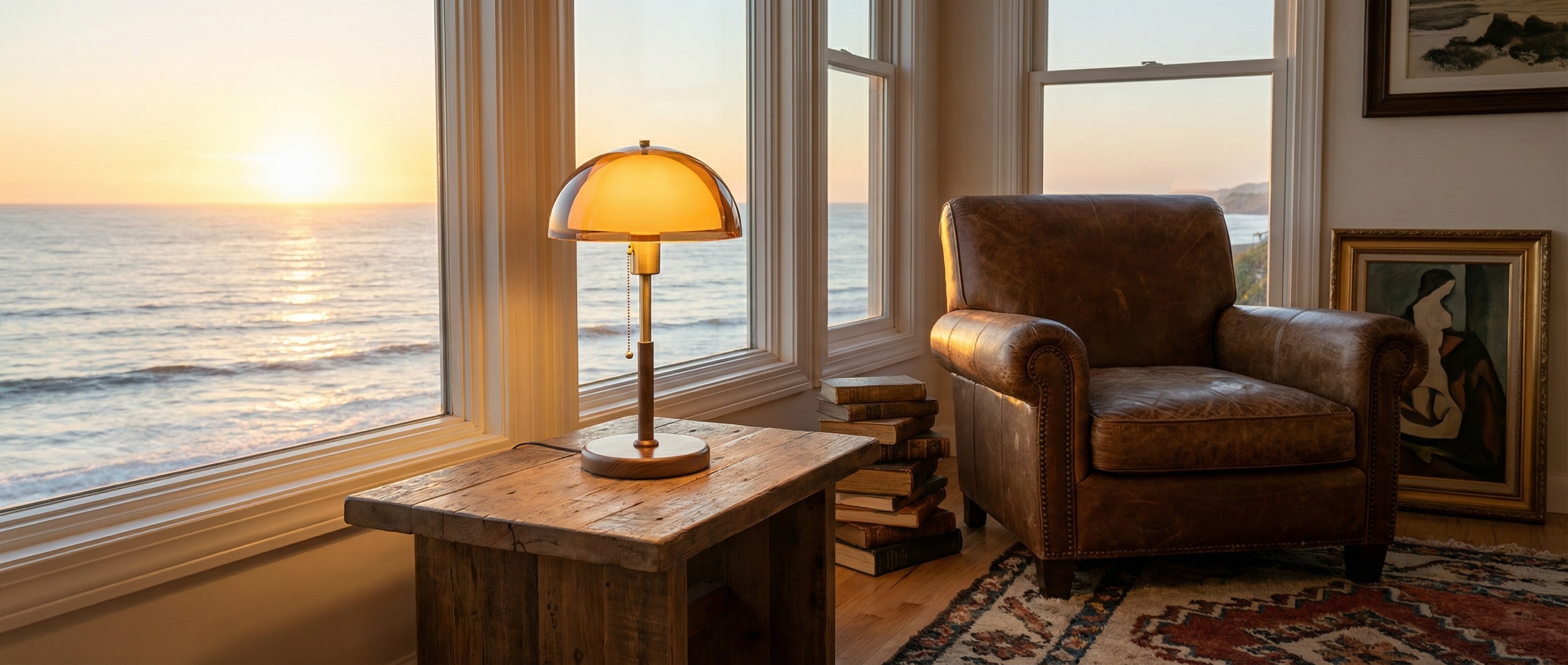 Afterglow table lamp creating warm ambient light in a bedroom