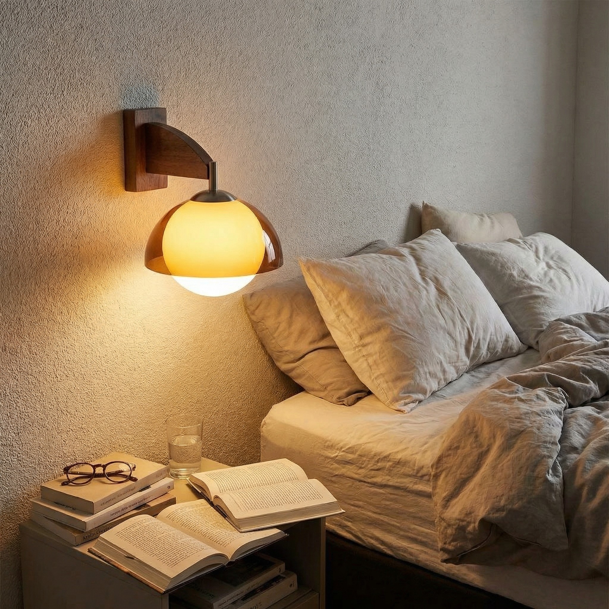 Afterglow wall lamp used as a bedside light