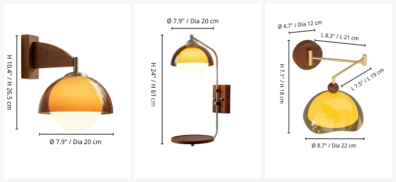 Afterglow wall lamp specification measurements