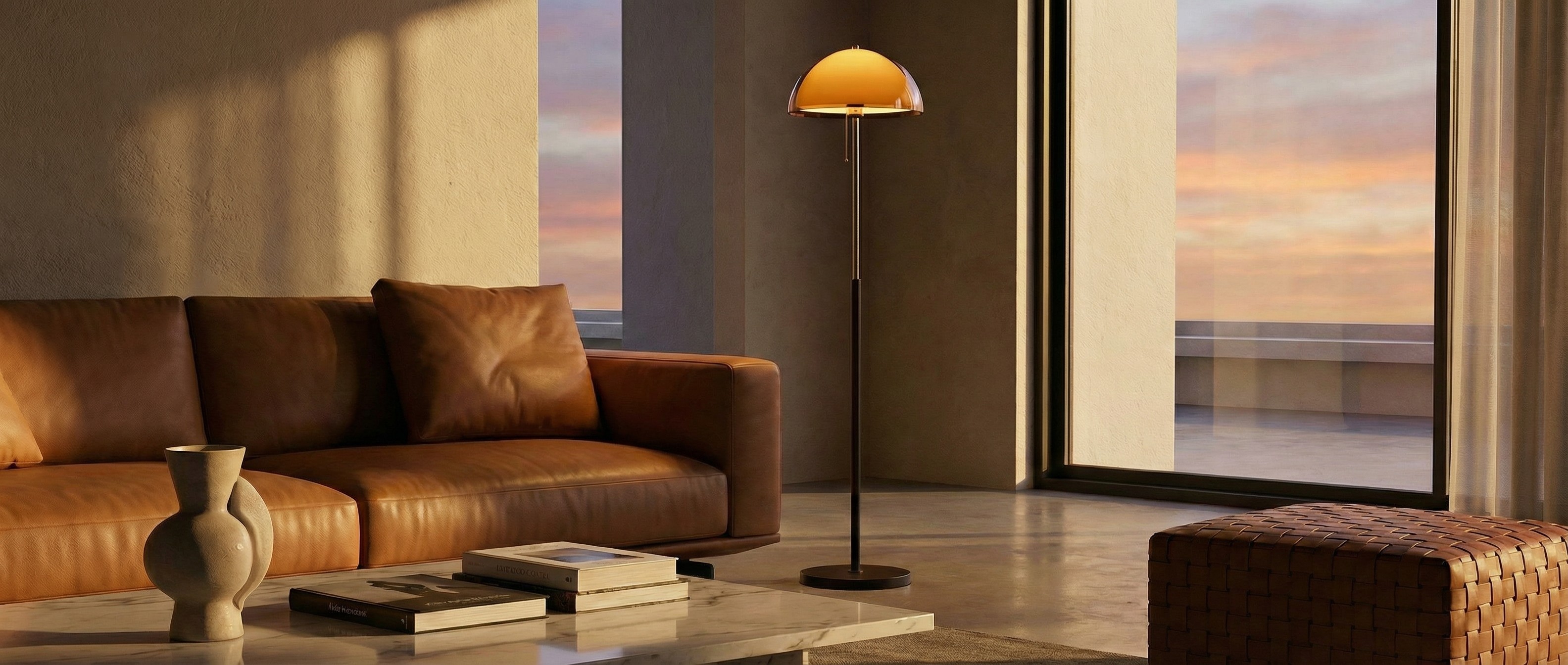 Afterglow floor lamp bringing warm ambient light to an interior space