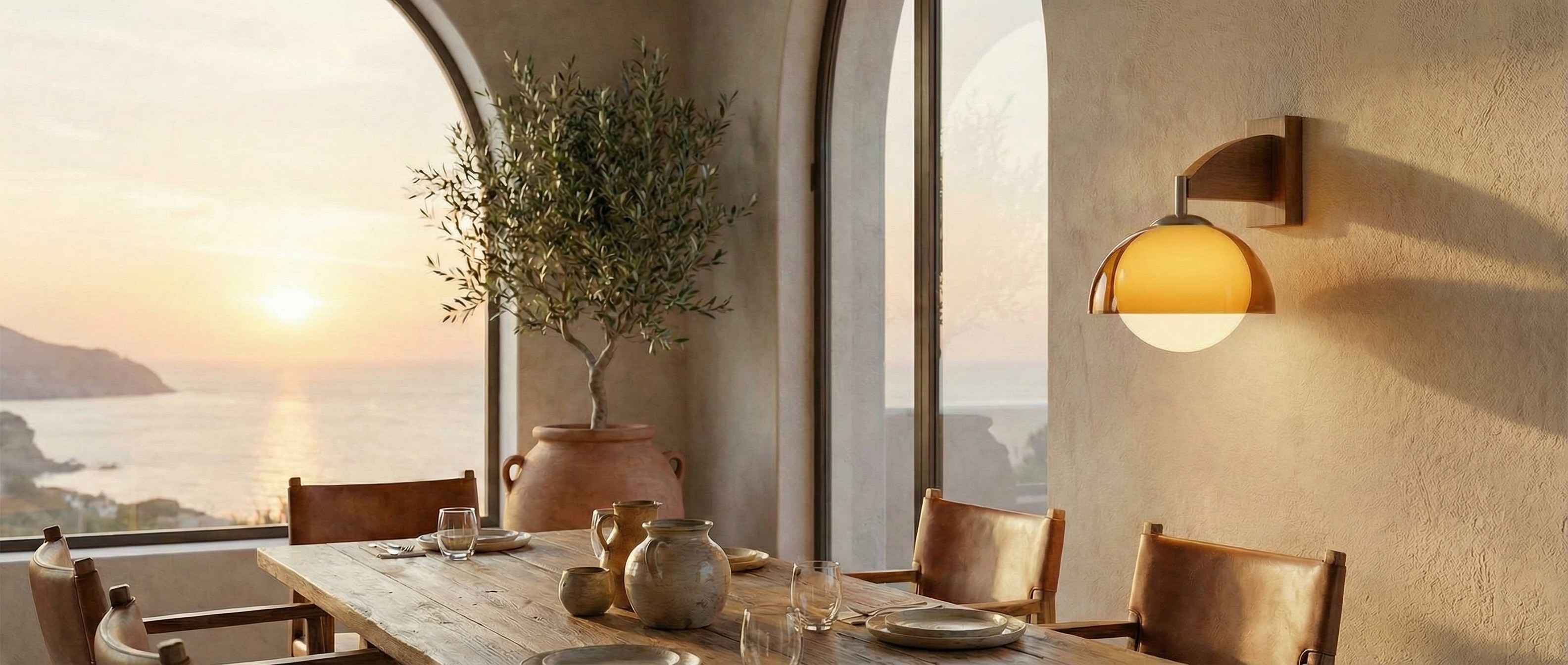 Afterglow wall lamp creating warm ambient light