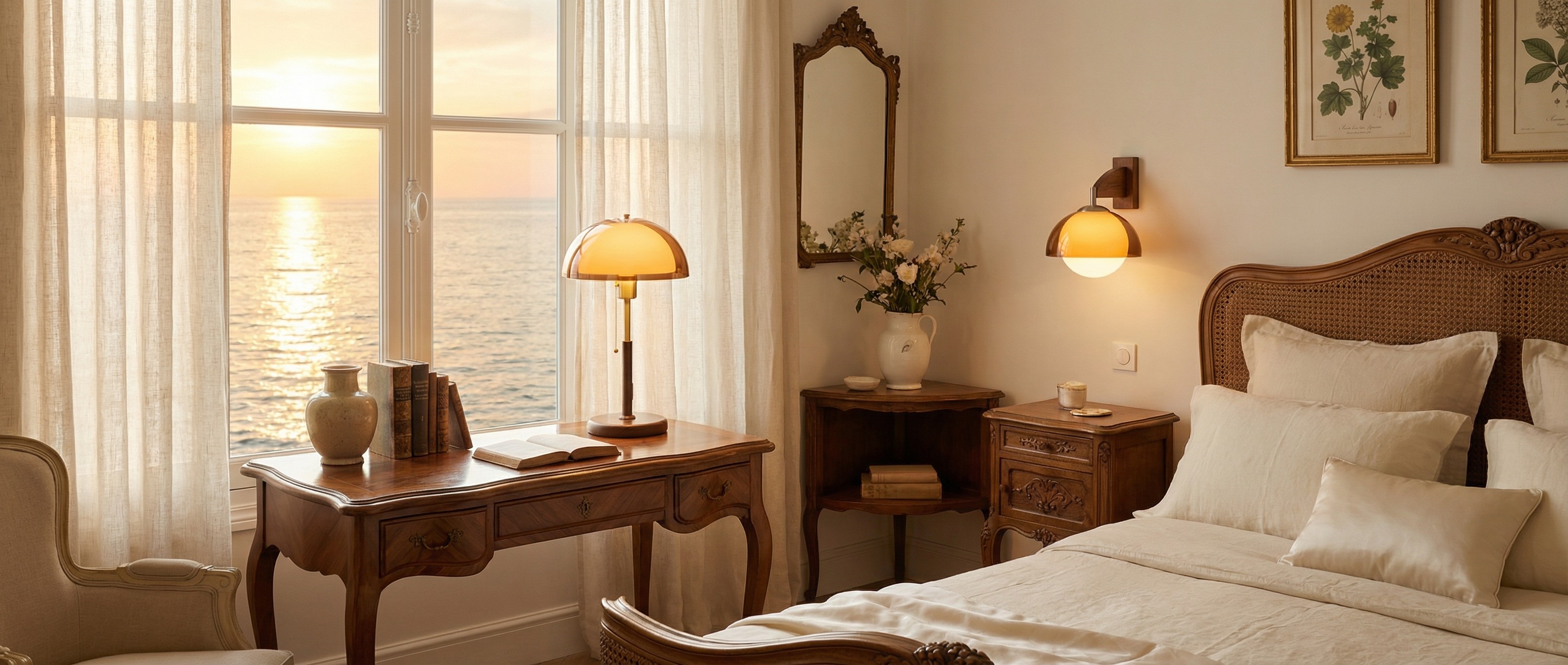 Sunset Collection lighting styled in a bedroom
