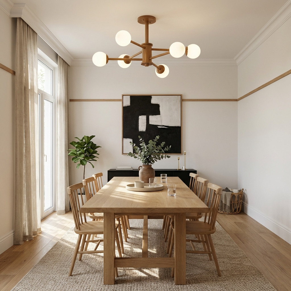 Orrise molecular chandelier in a dining room