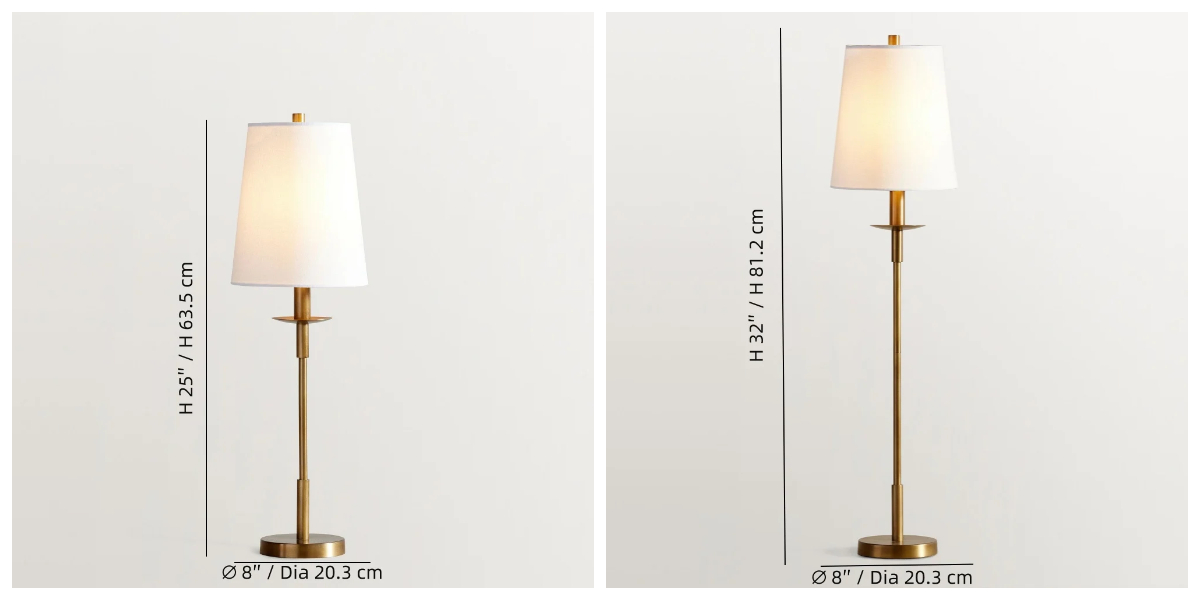Rowan lamp size specification diagram