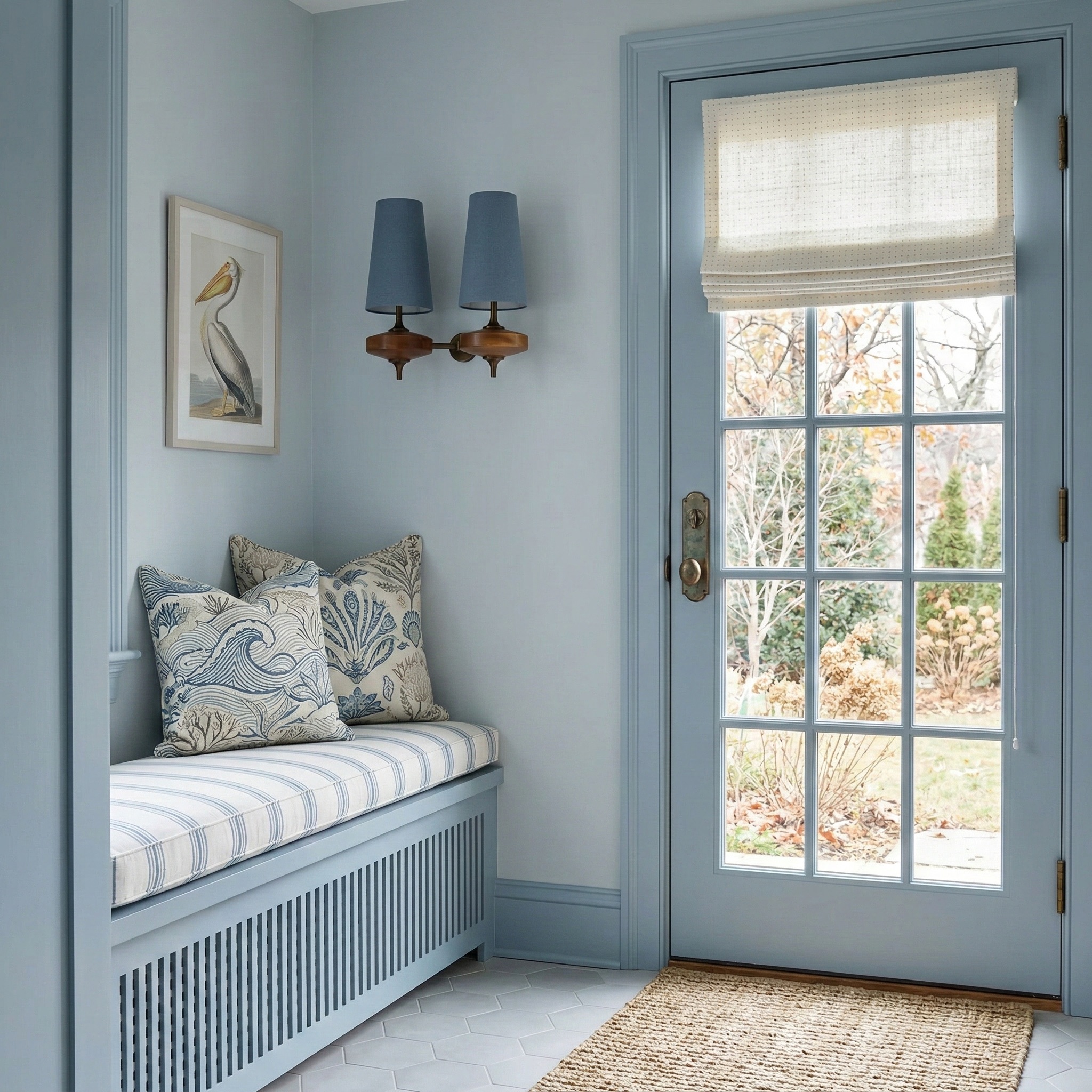 Diora wall lamps in a blue seating nook
