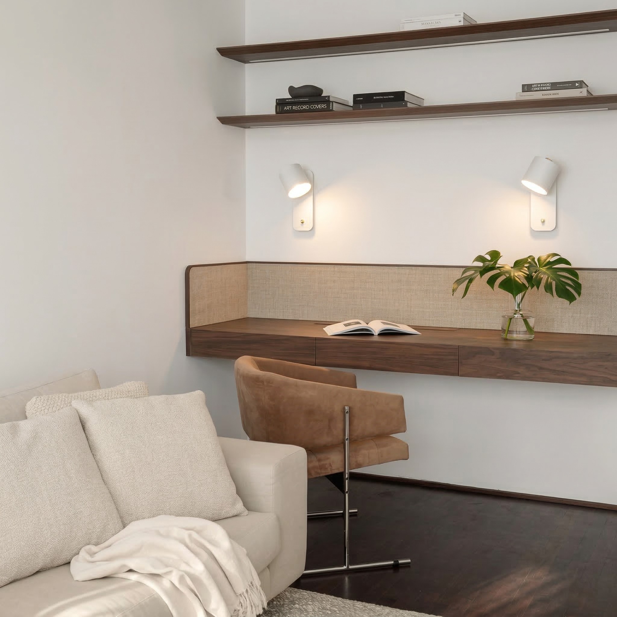 Reading and work area with Aurabrova wall sconces