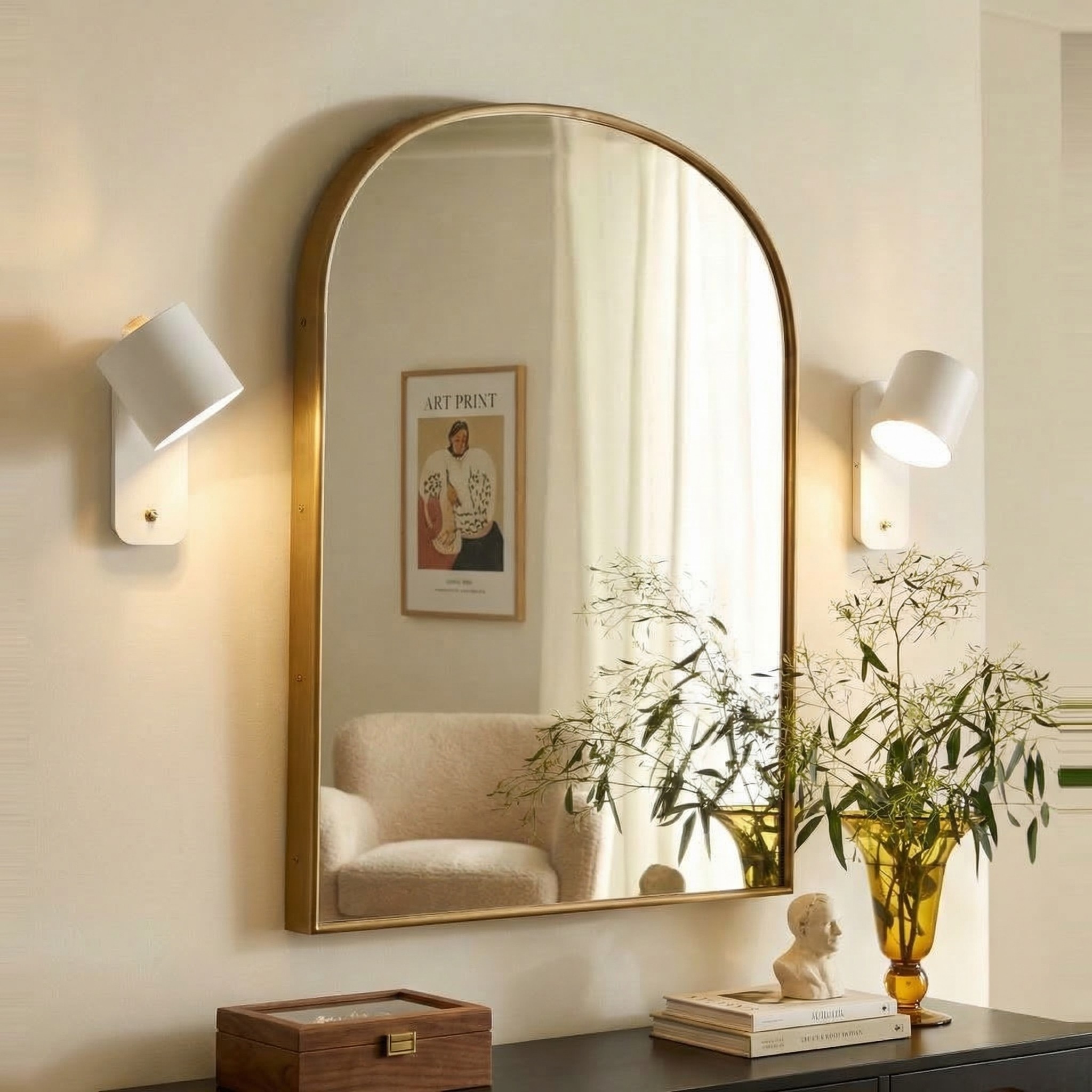 Mirror area with Aurabrova wall sconces